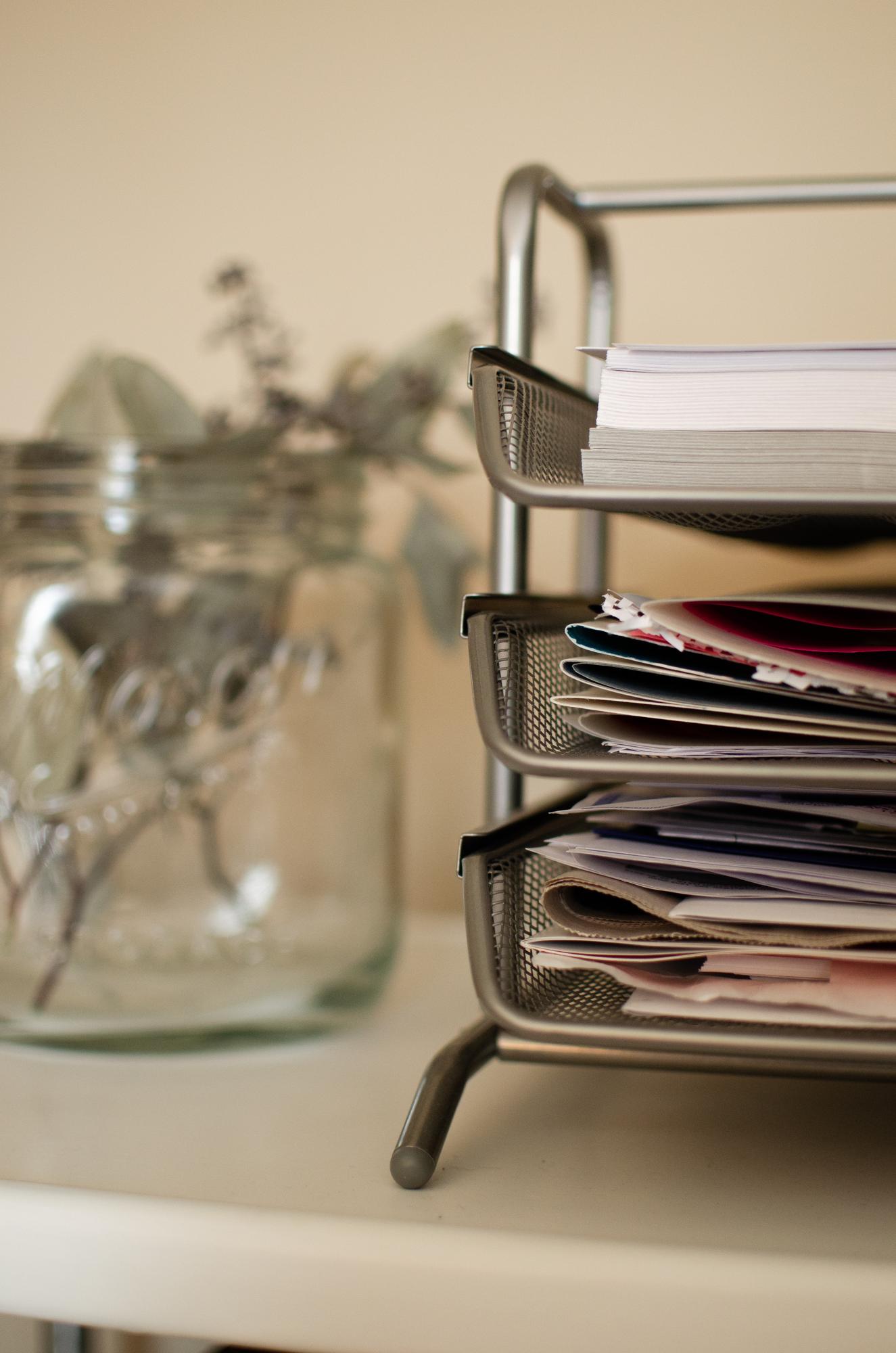 Stacked folders and planning documents